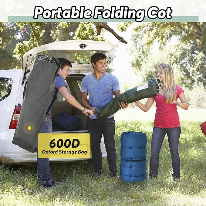 Slendor XXL Camping Cot for Adults, 79"x32"x19" Oversized Folding Cot with Mattress, Heavy Duty 500lbs Support, Portable Carry Bag for Travel, Guest & Outdoor Use