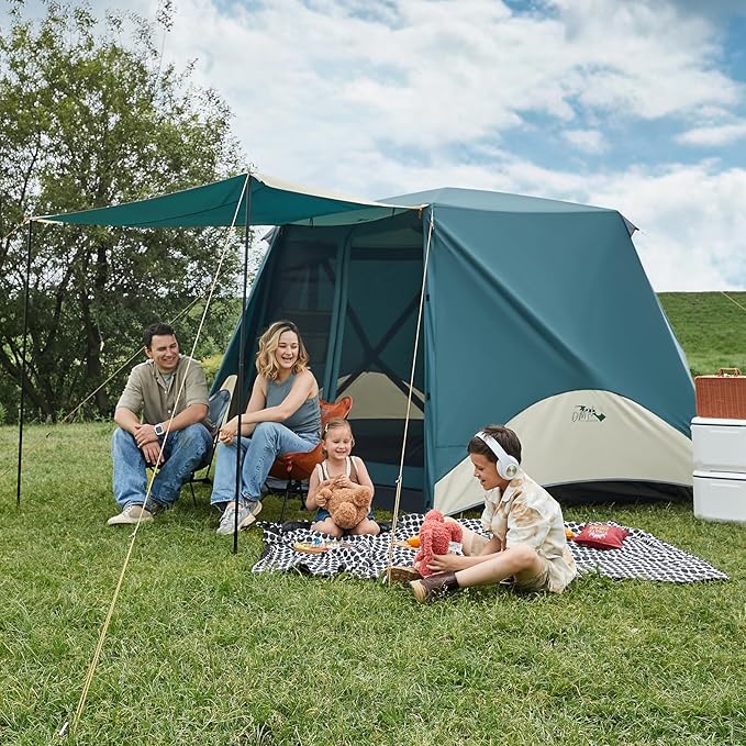 Instant Tents for Camping Pop Up Screen Tent with Rainfly and Porch, 6 Person Large Family Camping Tent with Floor, Easy 60S Setup Hub Tent for Outdoor Picnic Backyard, 11.5'L x 10'W x 6.83'H