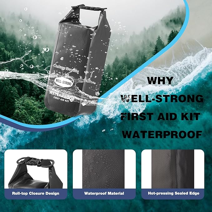 Waterproof First Aid Kit Roll Top Boat Emergency Kit with Waterproof Contents for Fishing Kayaking Boating Swimming Camping Rafting Beach Dark Grey
