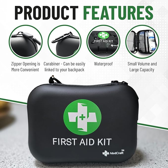 Travel Size 120 Piece First Aid Kit for Camping, Hiking, Boating, or Car- Perfect for Dorm Room Essentials, Boat Accessories, Camping Essentials, Survival Gear and Supplies, Emergency Supplies