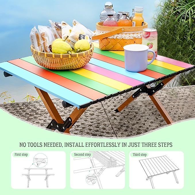DEOMAi Folding Camping Table Support Up to 250 lbs Multipurpose Folding Table Adjustable Height with Carry Bag Portable Outdoor Table Suitable for Camping, Picnics, BBQ, RV Travel...