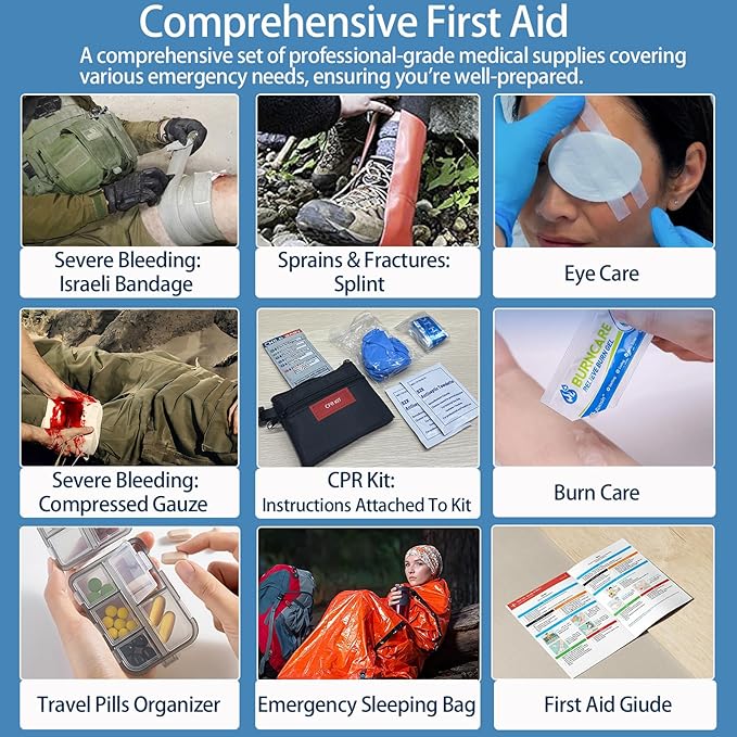 Comprehensive First Aid Kits, Premium Trauma Kit with Labeled Compartments for Home, Car, Travel, Camping, Vehicle, School, Tear-Resistant Medical Kit for Sports & Emergency Needs
