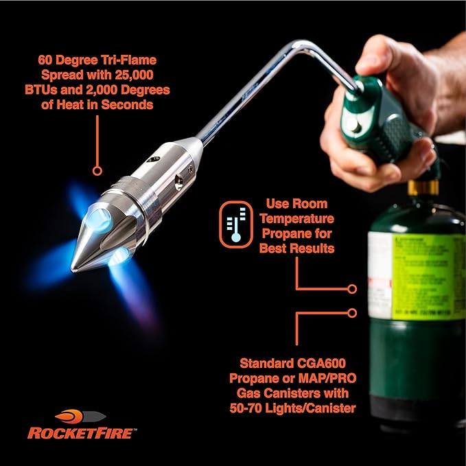 Fire Starter Torch | Perfect Propane Torch Head, Grill Gun, Charcoal Torch | Compatible with Bernzomatic Propane & MAP/PRO Fuels | Stainless Steel Tri-Flame Tip | Fuel NOT Included | Green