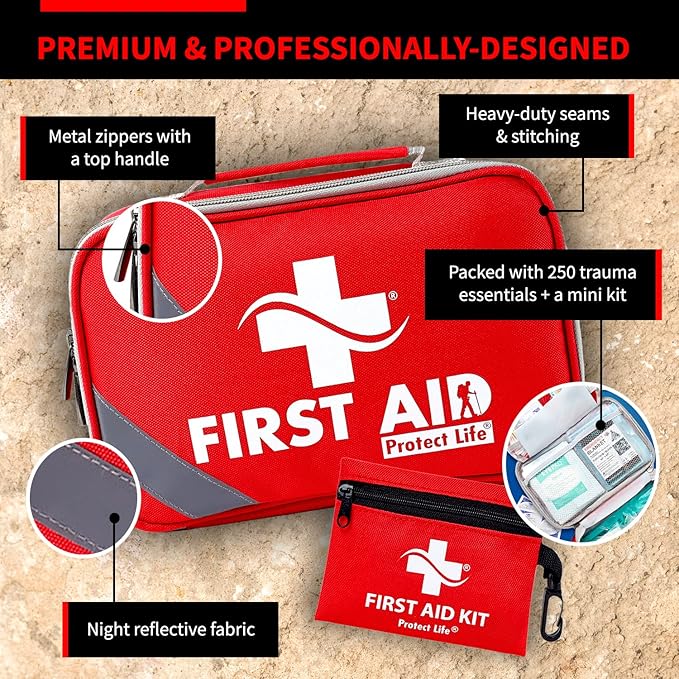 Protect Life Survival First Aid Kit for Home/Business, Camping Survival Kits | Mini Travel First Aid Kit | Camping Equipment | Small Kits for Car | Outdoor Emergency Survivals Pack