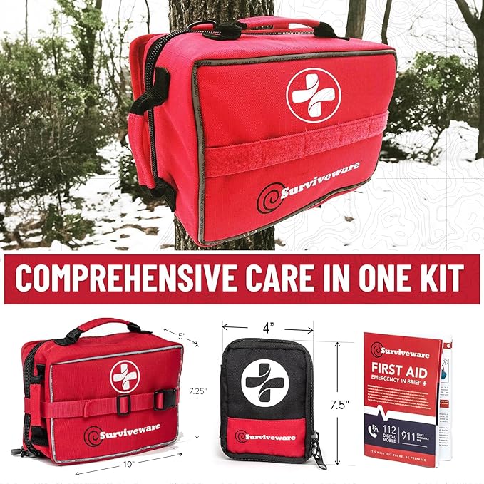 Surviveware 238 Pcs Comprehensive Premium Survival First Aid Kit - Medical Emergency Kit for Travel Camping Gear, Home Essentials & Outdoor Emergencies - HSA & FSA Eligible Survival Kit