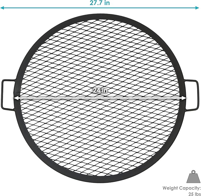 Sunnydaze X-Marks Fire Pit Cooking Grate - Outdoor Round Black Steel BBQ Campfire Grill with Handles - 24-Inch