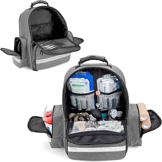 Trunab First Responder Bag Trauma Backpack Empty, Medical Emergency Kits Storage Jump Bag Pack for EMT, EMS, Police, Firefighters, Safety Officers - Patented Design Grey