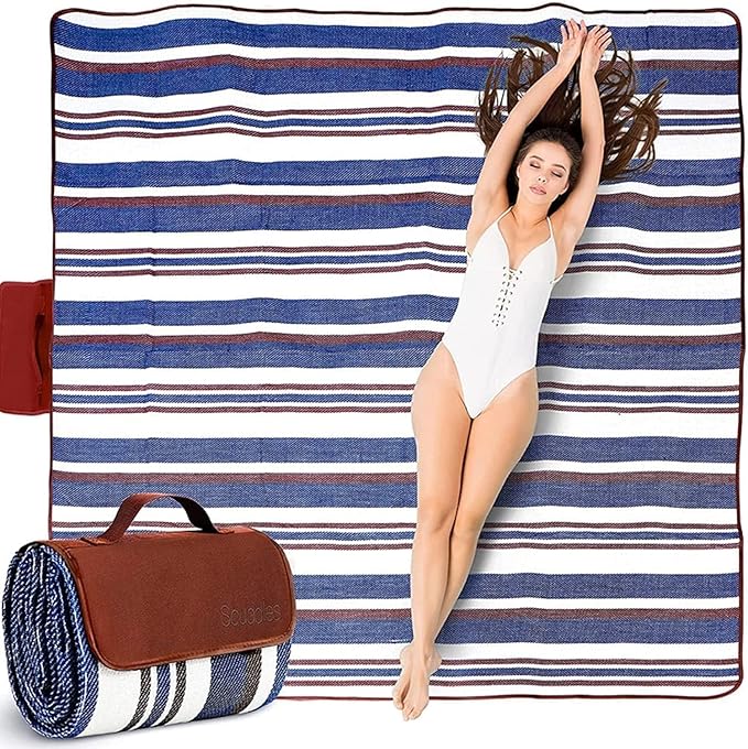 scuddles 80”x 80” Picnic Blanket Extra Large, Waterproof and Foldable Beach Blanket, 3-Layer Outdoor Blanket Fits Up to 6 Adults, for Camping, Park, Beach, Grass, Indoors Outdoors