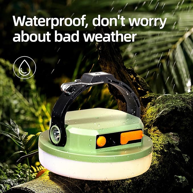 LED Camping Lantern Rechargeable 1000lm: 2-in-1 10000mAh Rechargeable Camping Light and Phone Charger for Hiking,Travel - 7 Light Modes Emergency Hanging Light for Hurricane, Power Outage, 100W Green