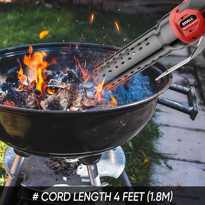 SHALL Electric Charcoal Starter Fire Lighter with Air Blower, 60S Rises to 1100β Chemical Free Heated for BBQ Smoker, Grill Starter, Wood Burning Fireplaces & Fire Pits | 4ft Cable