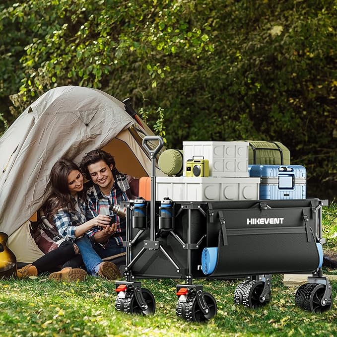 38" L Collapsible Wagon Cart Foldable, 460LB Weight Capacity 220L Heavy Duty Folding Beach Wagons with Big All-Terrain Wheels, Utility Carts for Groceries, Shopping, Camping, Sports