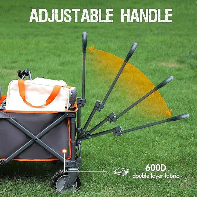 PORTAL Collapsible Wagon Cart, Heavy Duty Foldable Wagon Carts with Wheels, Folding Utility Wagon for Camping, Shopping, Garden, Sports, Beach