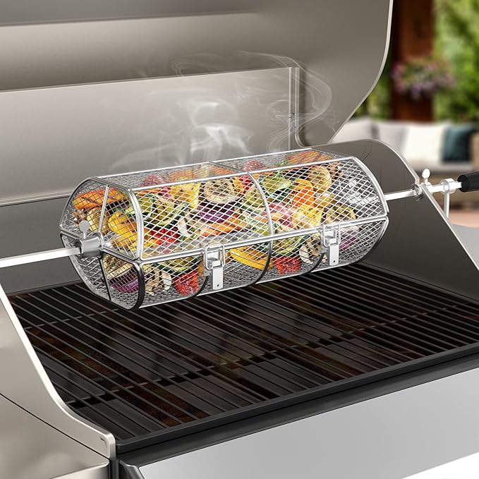 onlyfire Universal Stainless Steel Rotisserie Grill French Fries Basket Fits for Any Gas Grill