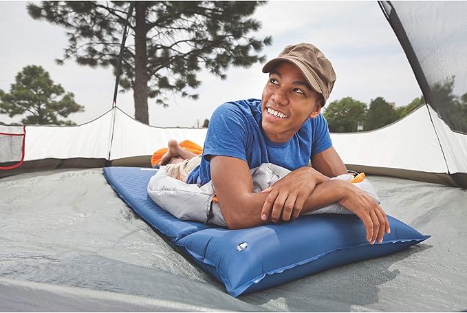 Coleman Self-Inflating Sleeping Pad with Pillow, Lightweight Inflatable Camp Pad with Extra Padding & Quick Deflation, No Air Pump Needed, Great for Camping, Backpacking, Traveling, & More