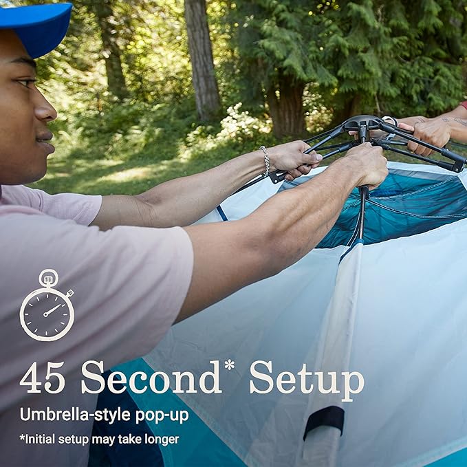 Coleman Camp Burst 4-Person Camping Tent, Umbrella-Style Pop-Up Tent with 45s Easy Setup, Dark Room Option Available, Tub Floor and Taped Seams Keep You Dry, 360° Views