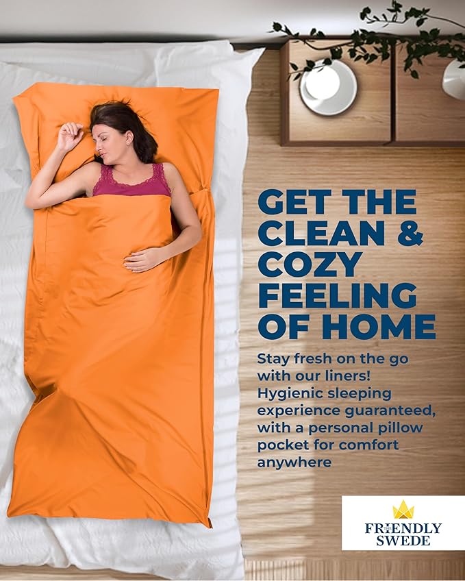 The Friendly Swede Sleeping Bag Liner — Ultralight Polyester or Cold Weather Microfiber Adult Sleep Sack; Thin Travel Sheets for Hotel; Camping Sheets; Travel Sleeping Bag with Pocket-Size Stuff Sack