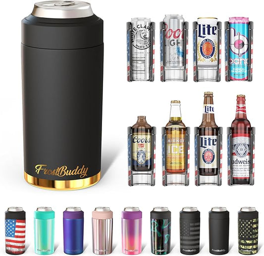 Frost Buddy Universal Buddy Can Cooler - Fits All - For Regular 12 & 16 oz or Slim-Size Bottles - Insulated Double-Walled Stainless Steel (Texastea)