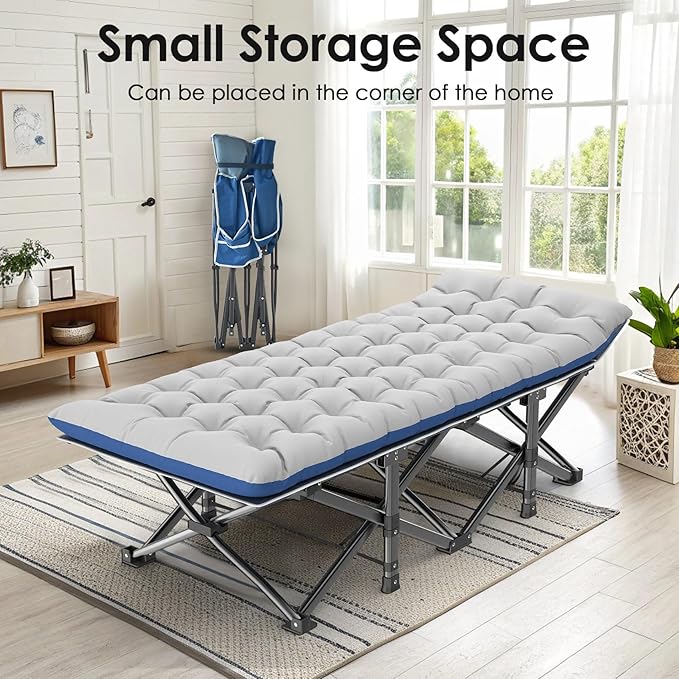 Suteck Camping Cot, 32In XXL Folding Camping Cot Heavy Duty Sleeping Bed for Adults 1200D Double Layer Oxford Cots for Camping W/Pilllow Mattress Carry Bag for Home Office Nap Beach Travel, 500LBS