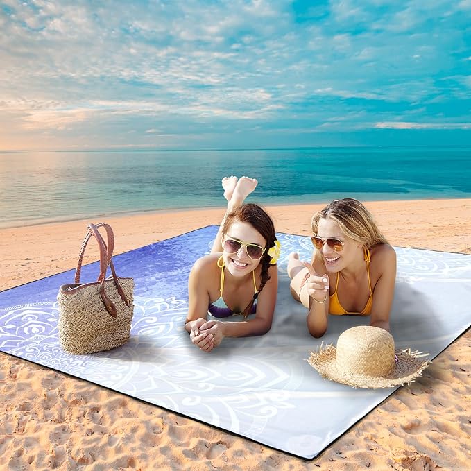 Beach Blanket Waterproof Sandproof Extra Large Beach Mat 79" X 83"/120"x108"for 1-8 Adults Quick Drying Durable Outdoor Picnic Mat for Beach Travel Camping Hiking