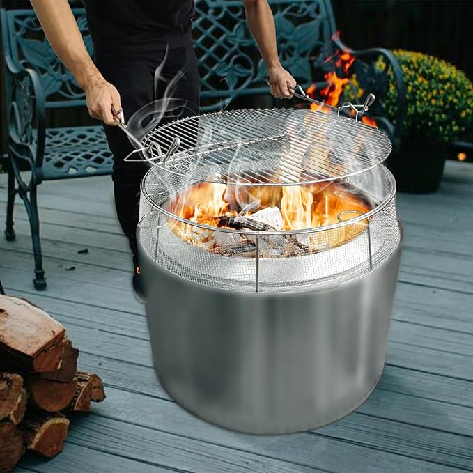 Uniflasy Fire Pit Shield and Cooking Grate for Solo Stove Ranger 15",304 Stainless Steel Spark Screen Cooking Grate for Backyard & Outdoor Fire Pits,Fire Pit Accessory Kits for Solo Stove Ranger