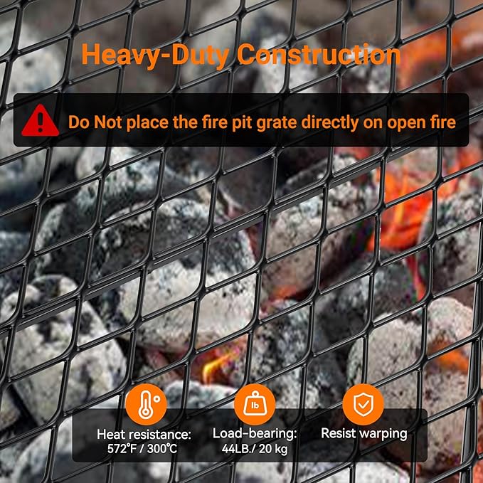 only fire Foldable X-Marks Fire Pit Cooking Grate, Outdoor Square Campfire Grill Grate with Handles, Portable Camping Cookware for Outside Party,30 inch