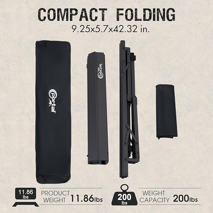 PORTAL Folding Outdoor Camping Table with Adjustable Height, Aluminum Roll-Up Top and Carry Bag, Big Large Portable Tables for Picnic, BBQ and Tailgating, Dark Gray