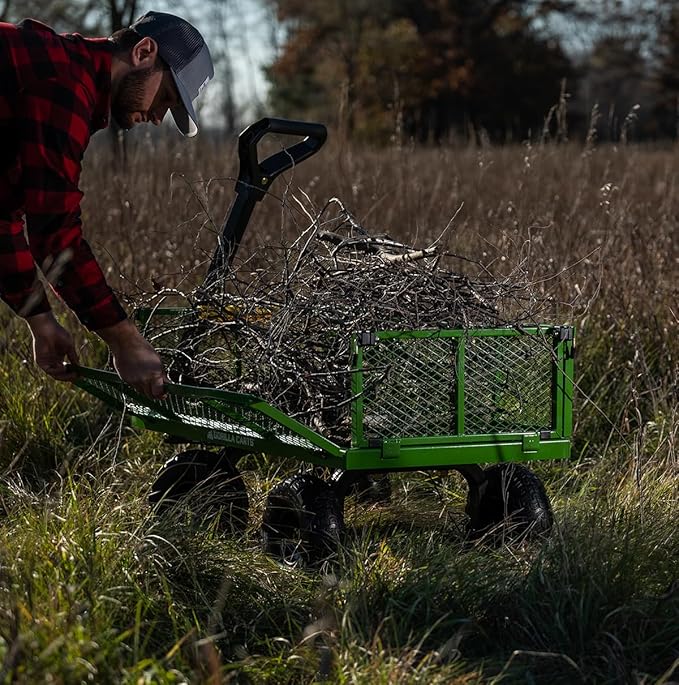 Gorilla Carts Steel Utility Garden Cart with No-Flat Tires, 4 Cubic Feet, 800-Pound Capacity, Green, Amazon Exclusive
