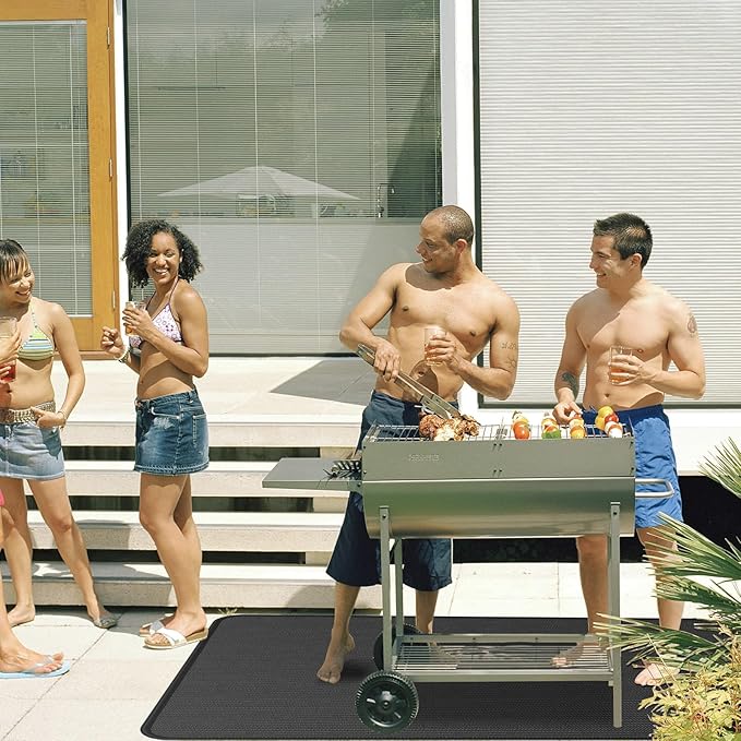 Anze Under Grill Mat for Outdoor Grill, 48 x 90 Inch Anti-Slip BBQ Floor Mats, Easy to Clean Reusable Fireproof Grill Pad, Oil-Proof Waterproof Protector for Indoor Fireplace Pit Mat