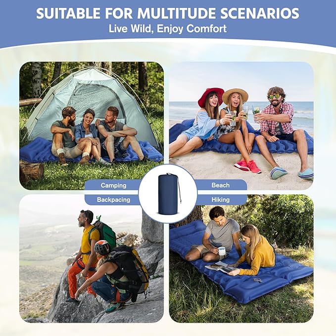 Sleeping Pad for Camping -Ultralight Inflatable Sleeping Mat with Pillow, Built-in Foot Pump, Compact & Lightweight Camping Mattress Pad for Camp, Backpacking, Hiking, Travel Tent