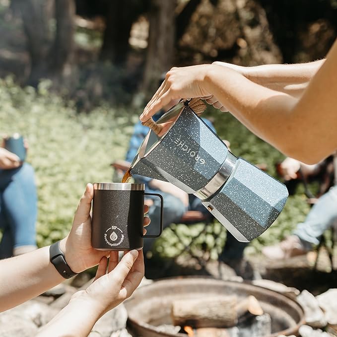 GROSCHE Milano Moka pot, Stovetop Espresso maker, Greca Coffee Maker, Stovetop coffee maker and espresso maker percolator (Indigo, 9 cup)