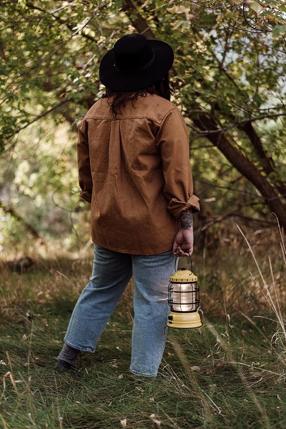 Barebones Forest Lantern – Dusty Yellow, Vintage Rechargeable LED Lantern with Adjustable Brightness – Battery Operated Camping Light for Outdoor Adventures, Backyard Gatherings, and Emergency Use