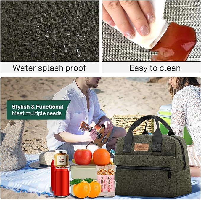 HOMESPON Insulated Lunch Bag for Women Men Lunch Box Cooler Lunch Tote for Work Picnic (Green)