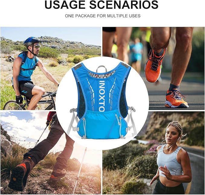 INOXTO Hydration Vest Backpack,Lightweight Water Running Vest Pack with 1.5L Water Bladder Bag Daypack for Hiking Trail Running Cycling Race Marathon for Women Men