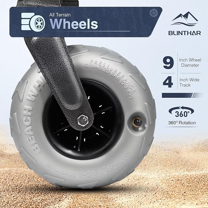 Beach Wagon, Heavy Duty Collapsible Folding Wagon with All-Terrain 9" Pneumatic Tires & Drink Holders, Utility Grocery Wagon for Garden Sports Camping Outdoor Activities