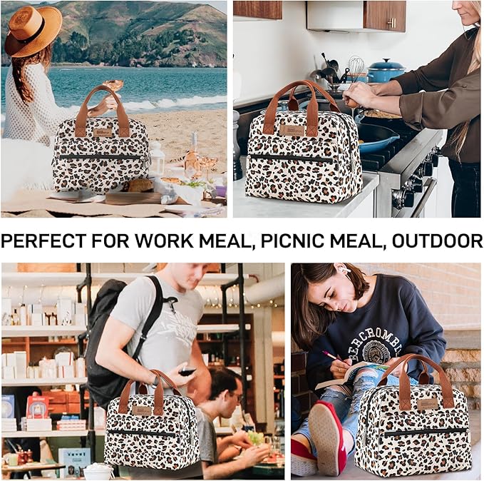 HOMESPON Insulated Lunch Bag for Women Men Lunch Box Cooler Lunch Tote for Work Picnic (Leopard Print)