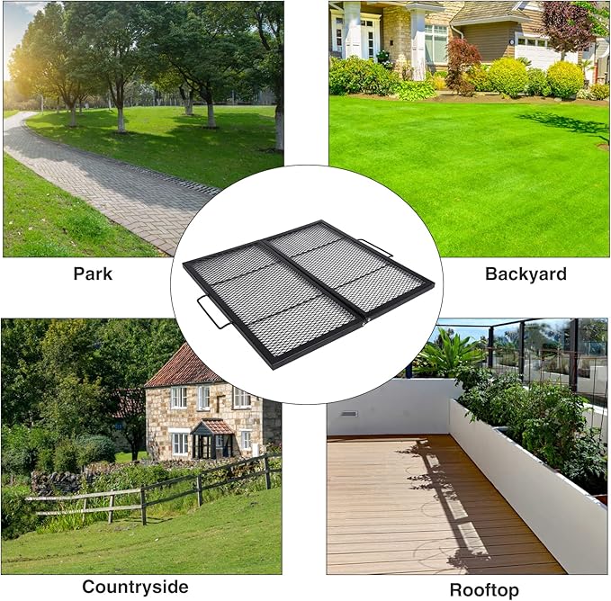 Lineslife Square Fire Pit Cooking Grill Grates, Folding Outdoor Campfire BBQ Grill Rack with Handles, Portable Outside Camping Gear Cookware and Accessory, 36 Inch