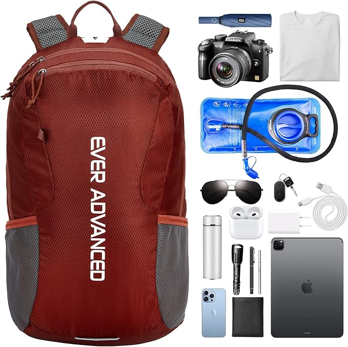 EVER ADVANCED 20L Lightweight Packable Hiking Backpack, Small Travel Water Resistant Collapsible Daypack for Men Women Camping Outdoor Reddish Brown