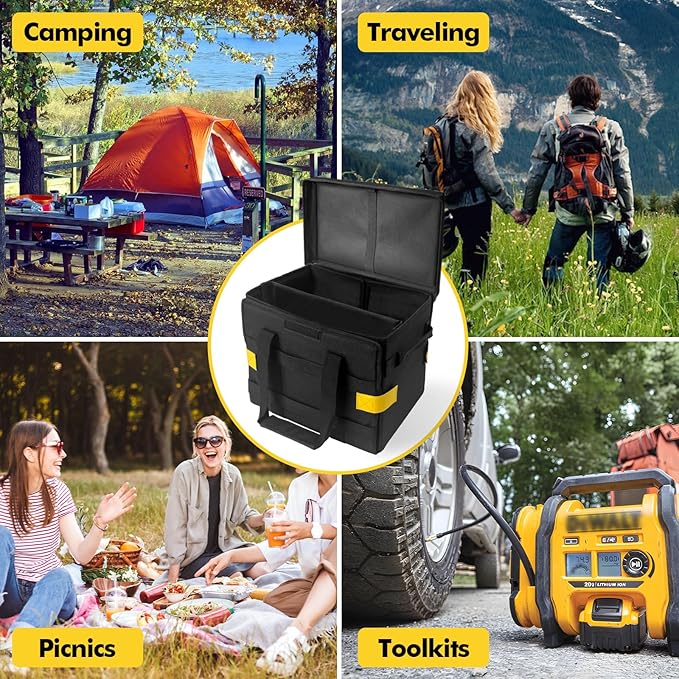 Multifunctional Camping Storage Duffel Bag With Handles,Picnic Camping Organizer with Adjustable Dividers,Large Tool Tote Bag Collapsible for Outdoor Camping/Sports/Travel/GYM-Black