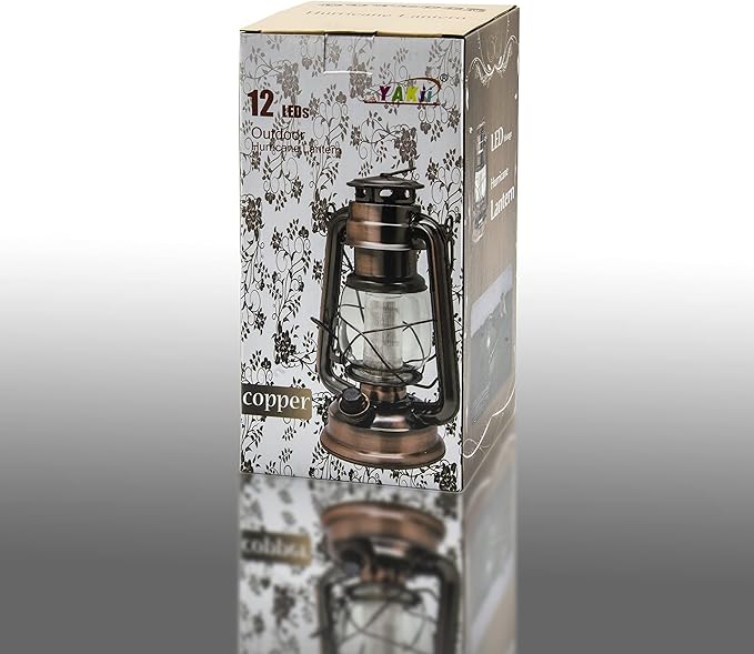 YAKii LED Vintage Lantern Metal Hanging Hurricane Lantern 12 LED Dimmer Switch Cold White Battery Operated Lantern Power Outage Indoor Camping Lighting Outdoor Brooklyn Lantern (Copper 2 Pack)