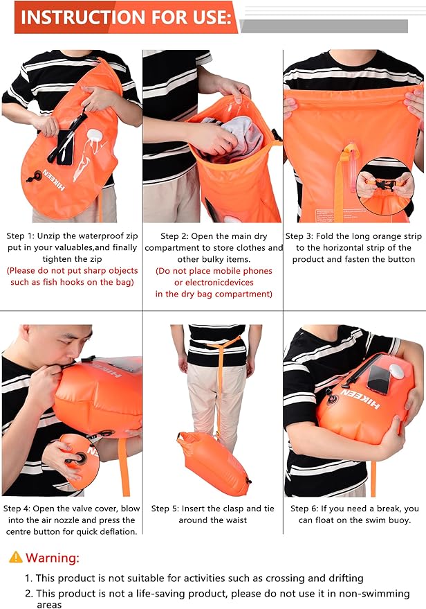 Hikeen Swim Buoy with Dry Bag 20L - Waterproof Touchscreen Large,Fully Waterproof Swim Safety Float for Open Water Swimmers and Training Triathletes, Kayaking, Be Bright, Be Safer