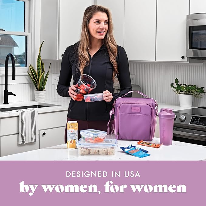 Fit & Fresh BREE FitPak Meal Prep Lunch Box With Containers, Ice Pack, and Shaker Bottle For Men and Women, 6pc. Meal Prep Kit Lunch Bag With Containers Included, Mauve