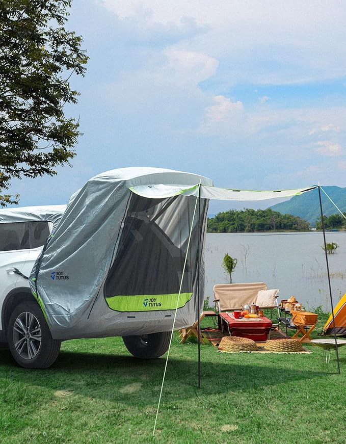 JOYTUTUS SUV Tailgate Tent with Awning Shade, Car Roof Canopy and Poles, Water Resistant Camping Tent, Outdoor Travel Preferred, Universal Fit Most SUV- Green