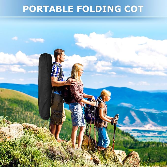 Suteck Camping Cot, 32In XXL Folding Camping Cot Heavy Duty Sleeping Bed for Adults 1200D Double Layer Oxford Cots for Camping W/Pilllow Cushion Carry Bag for Home Office Nap Beach Travel