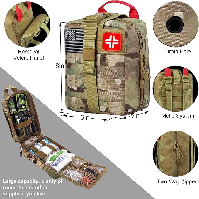 LUXMOM Survival Kit and First Aid Kit, 142Pcs Professional Survival Gear and Equipment with Molle Pouch, for Men Camping Outdoor Adventure/Gifts for Men Dad Christmas