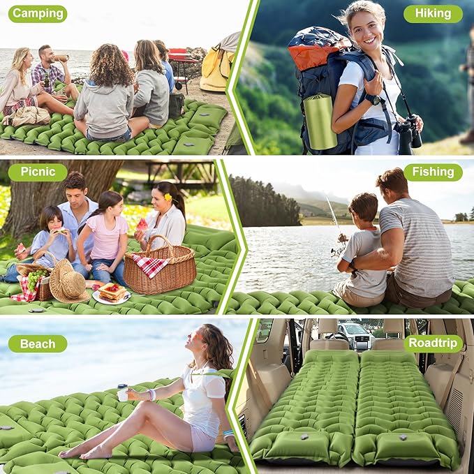 Sleeping Pad, Ultralight Inflatable Sleeping Pad for Camping with Pillow, Built-in Pump, Ultimate for Camping, Hiking - Airpad, Carry Bag, Repair Kit, Compact & Lightweight Camping Pad(Green)