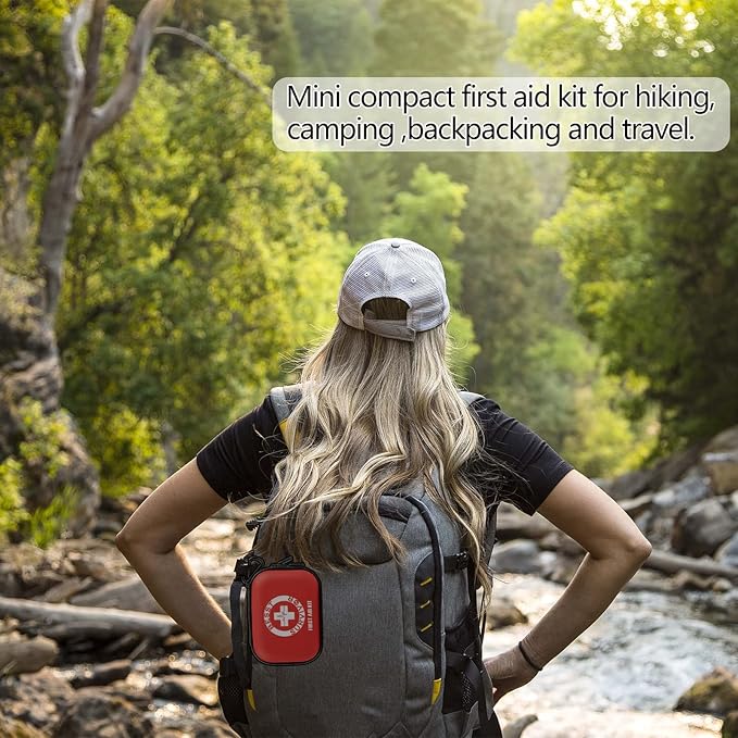 Mini First Aid Kit -Small Waterproof Hard Shell Medical Kit with Compartments for Camping, Hiking, Car, Home, Office, School - Emergency First Aid Supplies and Survival Kit