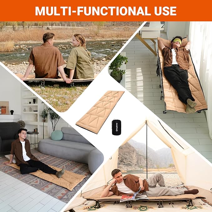 KingCamp Cot Pad Topper for Camping, Soft Warm Non-Slip Cot Mattress, Comfortable Lightweight Sleeping Mat for Outdoor & Indoor, Picnic, Hiking, Backpacking, Yoga