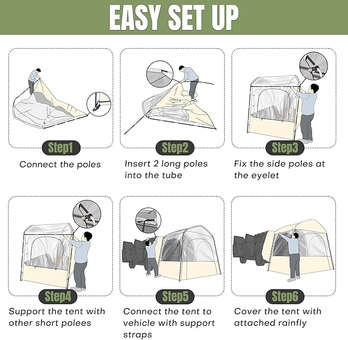 Auveach SUV Tent for Camping for 3-4 Person, 6.8 FT Clear PVC Bubble Car Tent with 9.5mm Thick Poles, SUV Tailgate Tent with Waterproof PU4000mm and Anti-UV Coating for Camping Fishing Activities