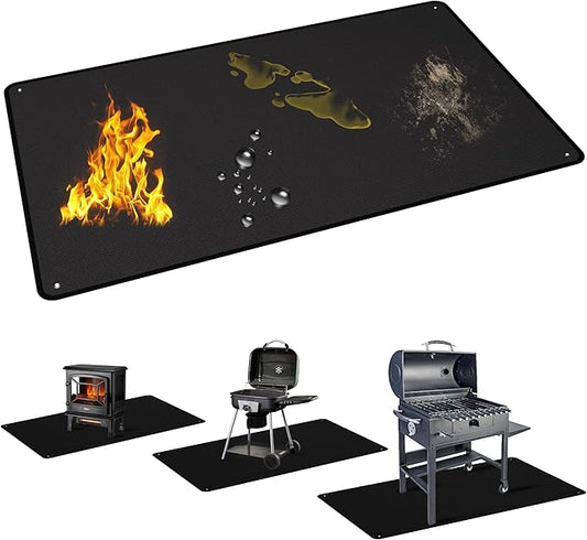 Large 80" x 48" Under Grill Mats for Outdoor Grill, Double-Sided Fireproof Grill Pad, Waterproof, Oil-Proof, Indoor Fireplace/Fire Pit Mat, Easy-Clean BBQ/Grill Floor Mat for Deck, Patio and Lawn