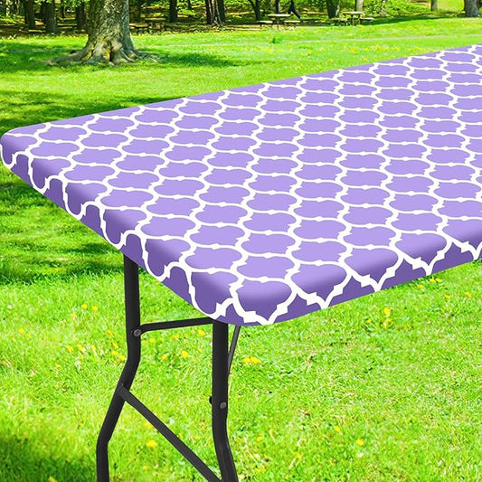 Smiry Rectangle Picnic Table Cover, Waterproof Elastic Fitted Camping Tablecloths for 6 Foot Tables, Wipeable Flannel Backed Vinyl Tablecloth Protector for Indoor, Outdoor (Lavender, 30x72 Inches)
